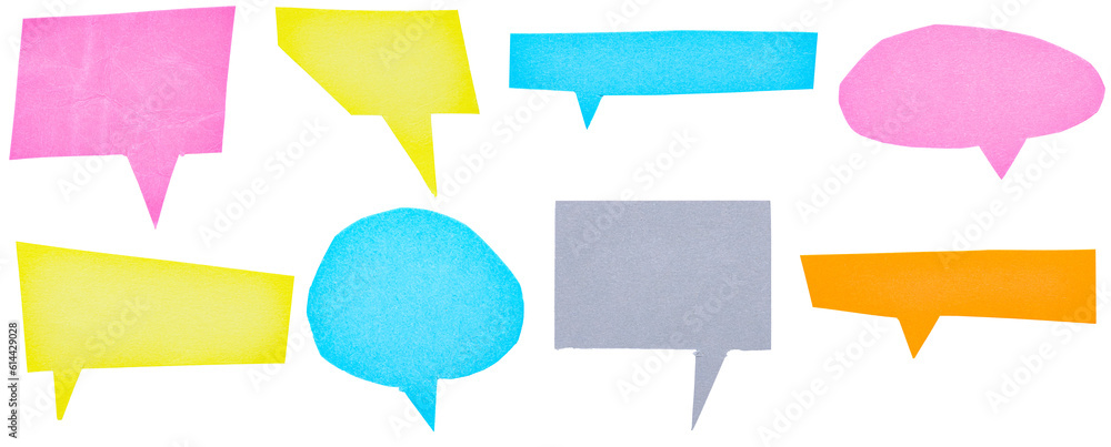 Poster collection set bundle of colorful blank cut out paper cardboard speech bubbles of rectangular and ro