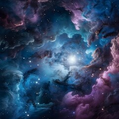 Stunning nebula in vibrant hues of blues and purples