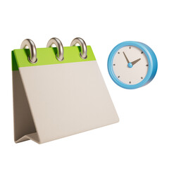 Stylized blank calendar and a clock. 3D illustration