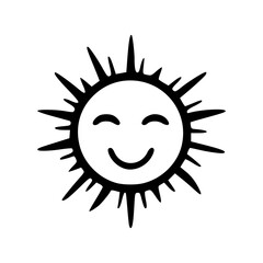 Smiling sun icon black outlines vector illustration