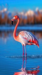 Pink Flamingo Standing Gracefully in Rippling Water - Exquisite Wildlife Photography of a Majestic Water Bird in its Natural Habitat