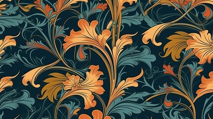 Art Nouveau vintage pattern seamless floral (Ai generated)