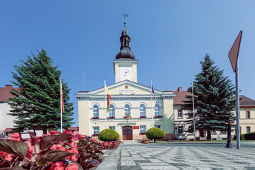 Babimost, Poland - the town hall at the main square. Babimost is a small town in western Poland.