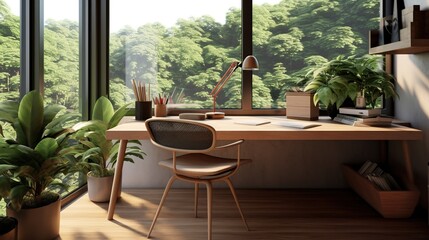 Fototapeta premium Desk nestled in a cozy window. Generative AI