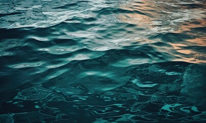  a photo of a body of water with a sunset in the background and a reflection of the water on the surface of the water and the surface.  generative ai