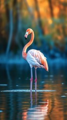 Flamingo standing in the water, natural scene (Ai generated)