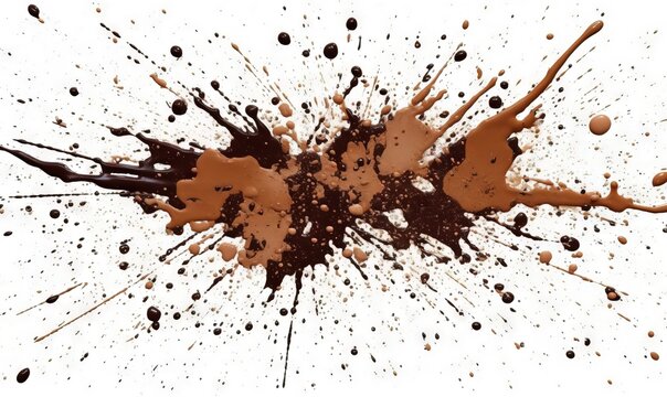 a splash of chocolate on a white background with drops of chocolate on the bottom of the image and the bottom of the image is black and white.  generative ai