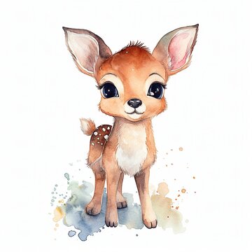 Watercolor Illustration of a Baby Deer - AI Generative