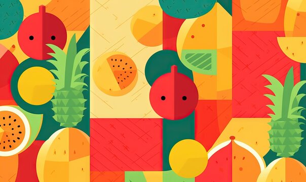  a colorful background with a variety of fruit on it's sides, including a pineapple, a melon, and a pineapple.  generative ai