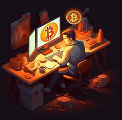 hacker with laptop business online crypto bitcoin