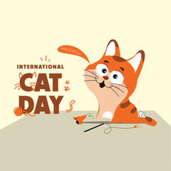 International cat day hand drawn flat  vector design background