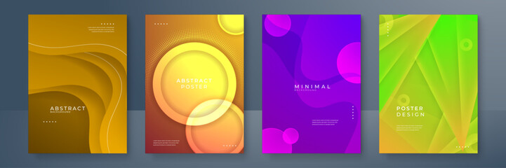 Fototapeta premium Abstract trendy gradient colorful colourful flowing geometric pattern background texture for poster cover design. Minimal color gradient banner template. Modern vector wave shape