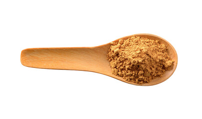 Cinnamon powder in wood spoon on transparent png