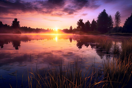 stunning shot of a sunrise over a tranquil lake