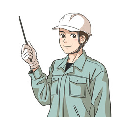 A male maintenance staff giving safety instructions, wearing helmet