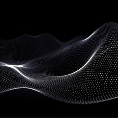 Abstract digital wave with particles on dark background.Generative Ai