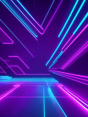 Fototapeta premium 3d Render, abstract minimal neon background,and RGB pink blue neon lines going up, Cyber space. Laser show. Futuristic tach wallpaper.