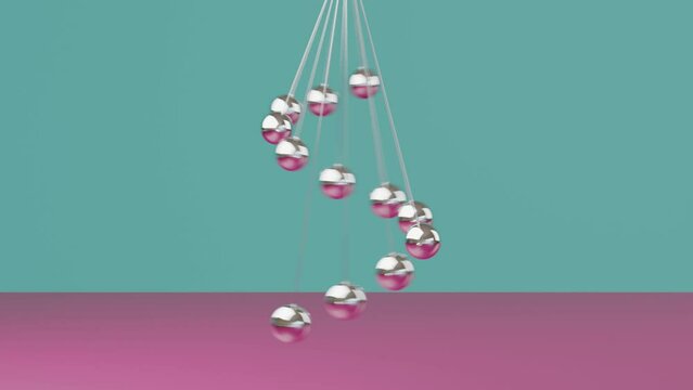 Pendulums forming waves of continuous movement. 3d animation.