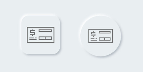 Cheque line icon in neomorphic design style. Finance signs vector illustration.