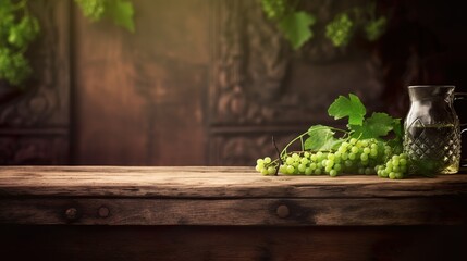 Green Grapes on a Wooden Table With Empty Space for Product Display.
