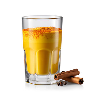 Coffee latte with turmeric on white backgrounds. Generative AI