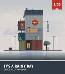 Vector set of Cityscape with building. Vector cartoon illustration of rainy landscape with buildings. Part five 5 - 614436434
