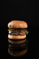 a hamburger on dark background