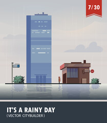 Vector set of Cityscape with building. Vector cartoon illustration of rainy landscape with buildings. Part seven 7 - 614436627