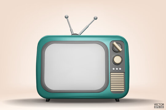 3D render green Vintage Television Cartoon style isolate on  background. Minimal Retro TV. Green analog TV.  Old TV set with antenna. 3d vector illustration.