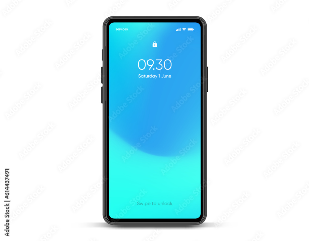 Poster 3D realistic high quality smartphone mockup with isolated background. Smart phone mockup collection. Device front view. 3D mobile phone with shadow on white background.