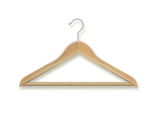 Wooden coat hanger clothes hanger .Realistic vector clothes coat wooden hanger close up isolated on background. Design template, clipart or mockup for graphics. Vector