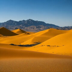 Fototapeta na wymiar A desolate desert landscape with sand dunes and a distant mountain range.