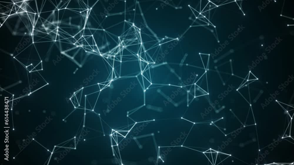 Fototapete Technology connection digital data and big data concept. Abstract lines and dots connect background. futuristic shape. 3d animation dot and line wireframe simulation loop.