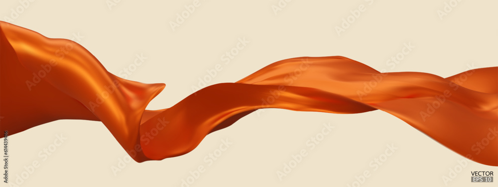 Wall mural flying orange silk textile fabric flag background. smooth elegant orange satin isolated on beige bac