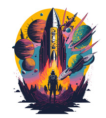Artwork for t-shirt graphic of majestic vibrant colour illustration generative AI