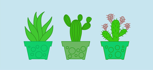 set of house pot cactus vector design with simple flat design and green color for fresh look design and simple, perfect for added to your various design needs. 