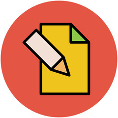 Pencil and scale, flat rounded icon of stationery 