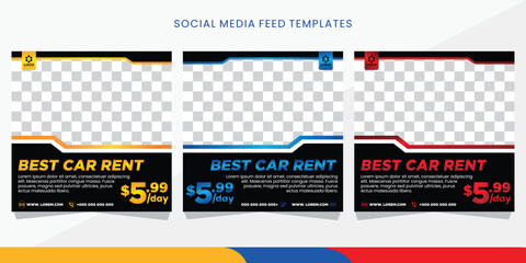 Vector a collage of rent car social media feed templates
