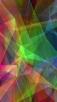 Abstract triangles background loop. Vertical video. Geometric shapes floating and rotating.