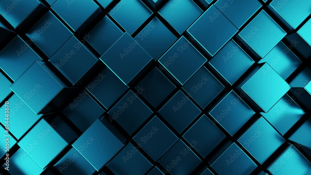 Poster blue 3d abstract background. cube mosaic surface animated pattern. creative blank with squares motio