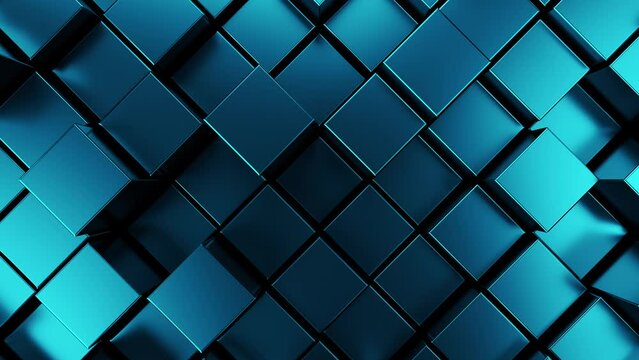 Blue 3d abstract background. Cube mosaic surface animated pattern. Creative blank with squares motion waves. Futuristic texture wall for creative broadcast concept. Seamless loop.