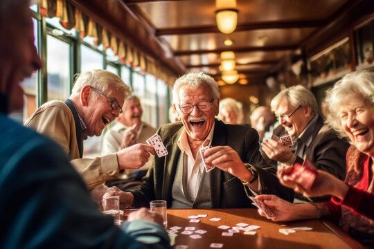 Group Of Smiling Senior Friends Spending Time Together Sitting In The Park Generative AI