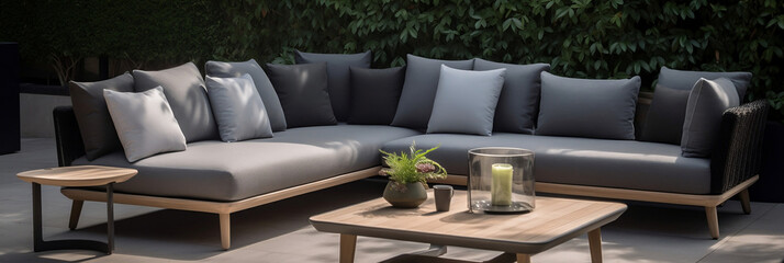 Fototapeta premium A stylish and modern outdoor lounge set up in a serene park, Generative AI