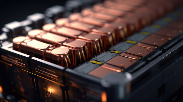 A close-up of an electric vehicle's battery pack