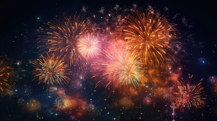 Colorful firework at night