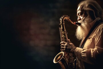 Fototapeta na wymiar Saxophone player Saxophonist playing jazz music instrument Jazz musician playing sax alto Generative AI