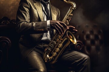 Saxophone player Saxophonist playing jazz music instrument Jazz musician playing sax alto Generative AI