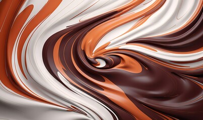  a swirl of chocolate and white with a red stripe on the bottom of the swirl is an orange and white swirl with a red stripe on the bottom of the swirl is brown and white.  generative ai