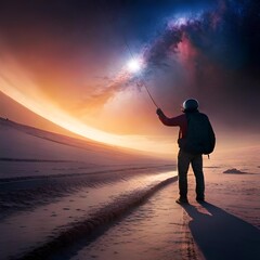 Universe, galaxy, space background. Nebula, planets, starts, suns, and planets colorful wallpaper. Science, astronomy telescope view with a astronaut in the image generative AI
