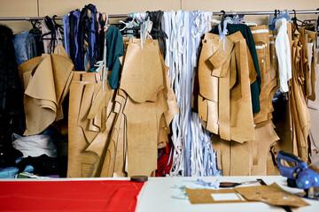 room of fashion designer, garments ready for embroidery in textile factory, empty room with nobody....